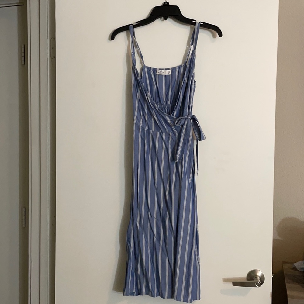 Hollister wrap around maxi dress blue and white striped